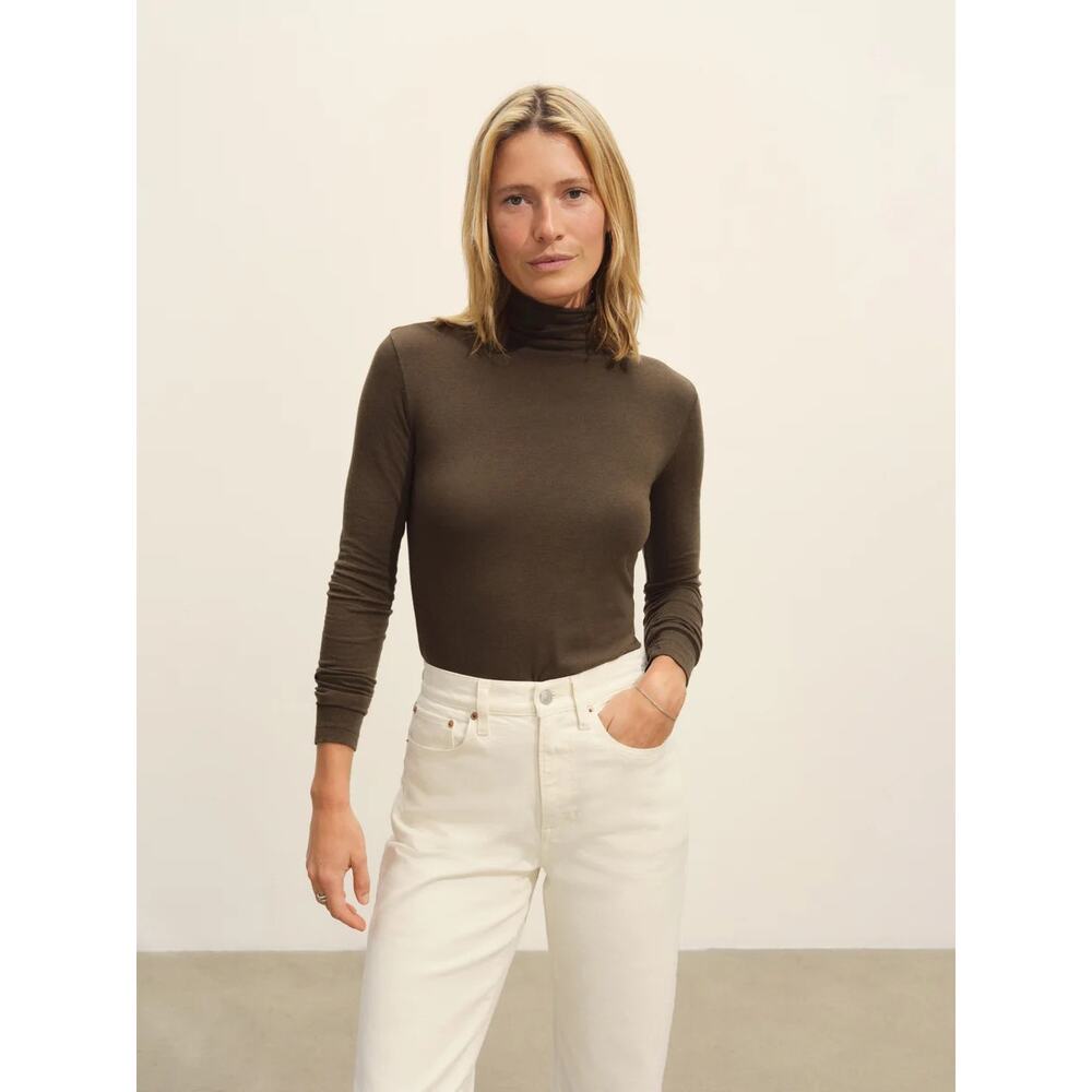 Buck Mason Women's Cloud Jersey Turtleneck Slim Fit Wool Blend Long Sleeve Top - Picture 3 of 6